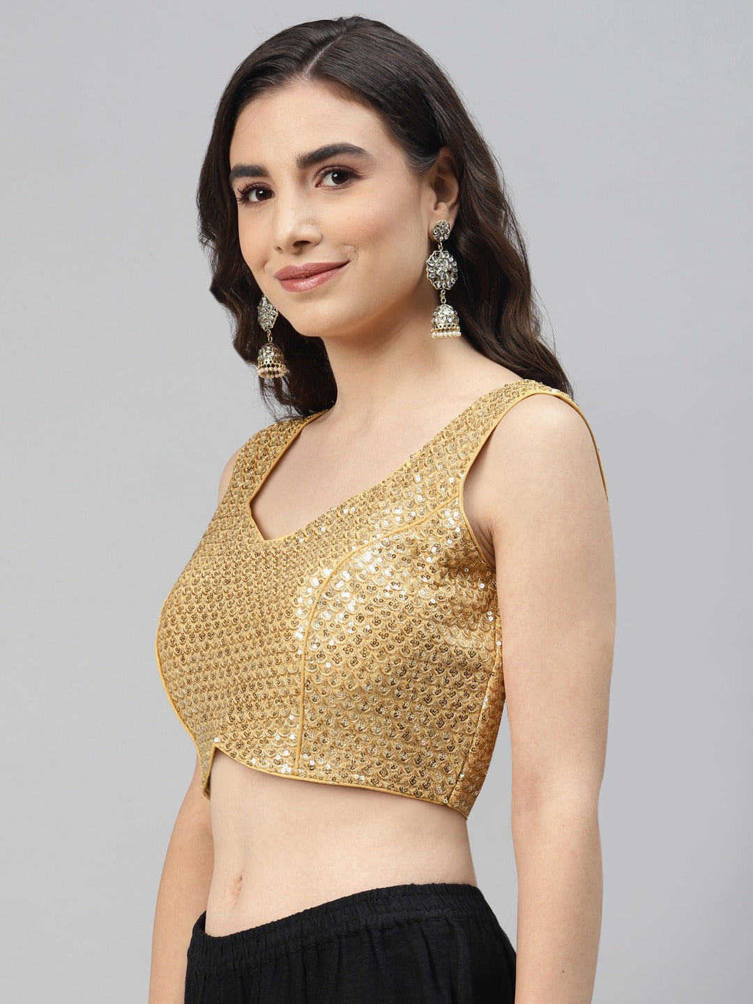 Golden Sequinned Georgette Saree Blouse