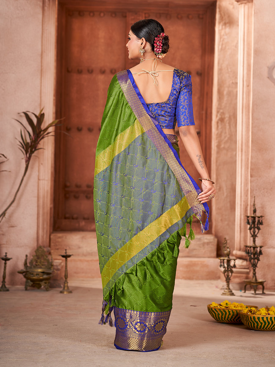 Green & Blue Banarasi Silk Zari Woven Saree