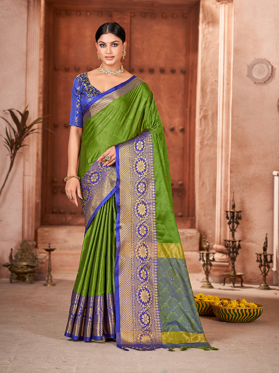 Green & Blue Banarasi Silk Zari Woven Saree
