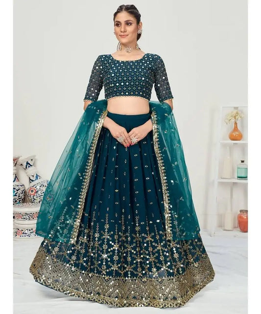 Rama Georgette Sequins Embroidered Sangeet Lehenga Choli