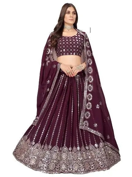 Purple Georgette Sequins Embroidered Lehenga Choli