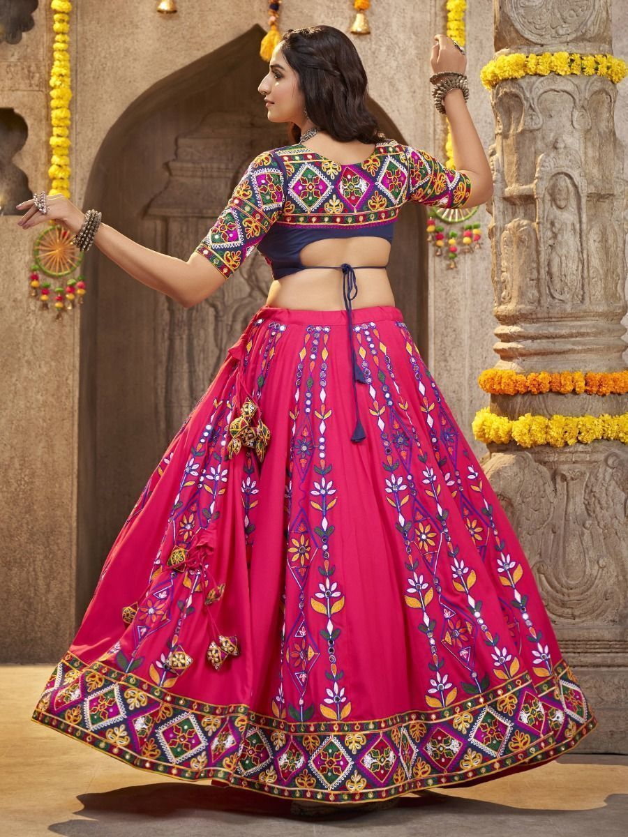Rani Pink Navratri Special Mirror Worked Rayon Lehenga Choli