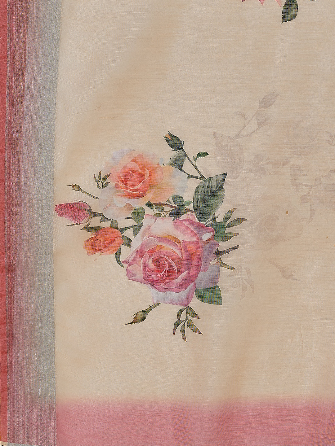 Attrative Beige and Peach Linen Blend Floral Casual Wear Saree