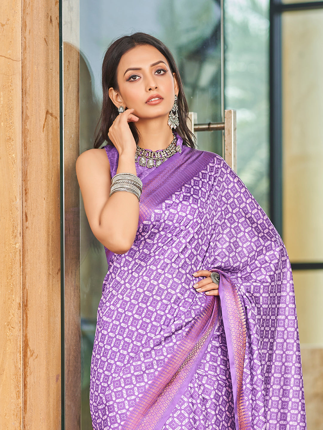 Designer Purple Printed Zari Cotton Silk Saree