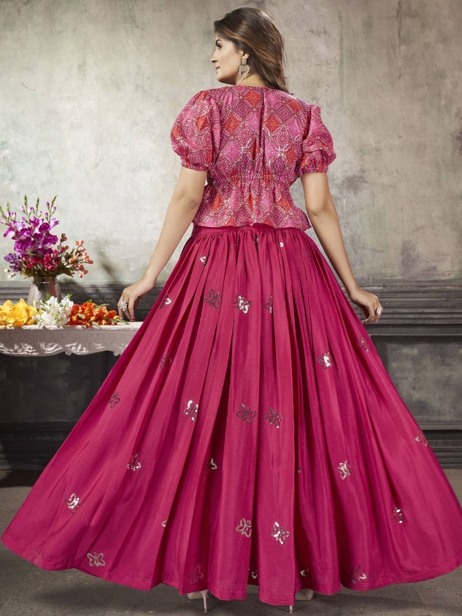 Pink Ready-to-Wear Silk Navratri Crop Top Lehenga