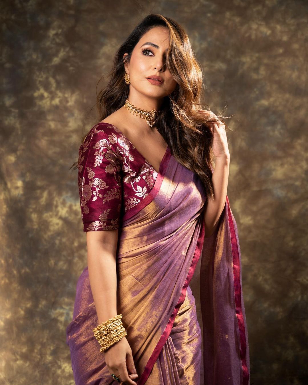 Hina Khan Purple Jimmy Chu Silk Banarasi Bollywood Saree