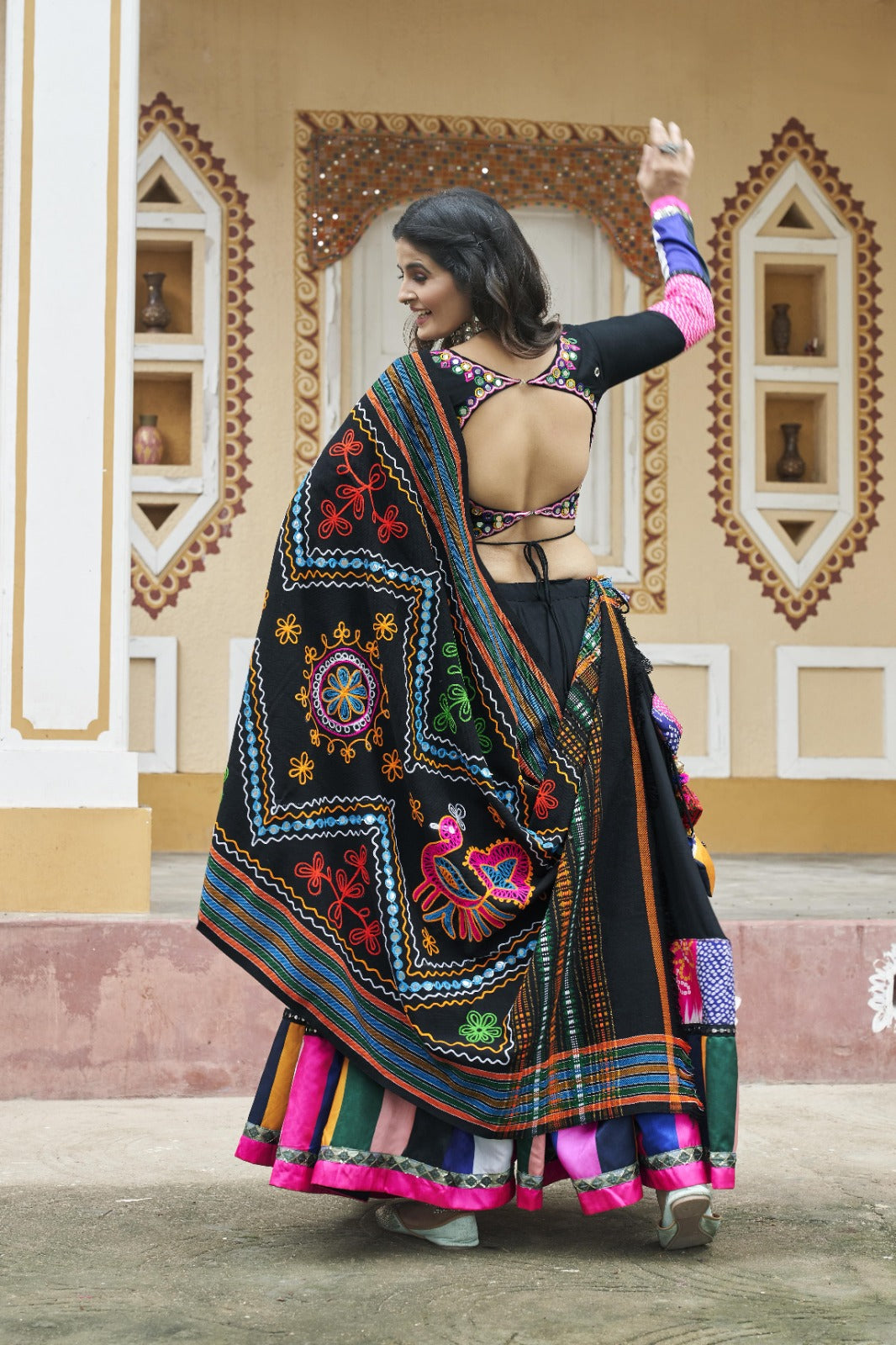Black Viscose Rayon Embroidered Navratri Lehenga Choli