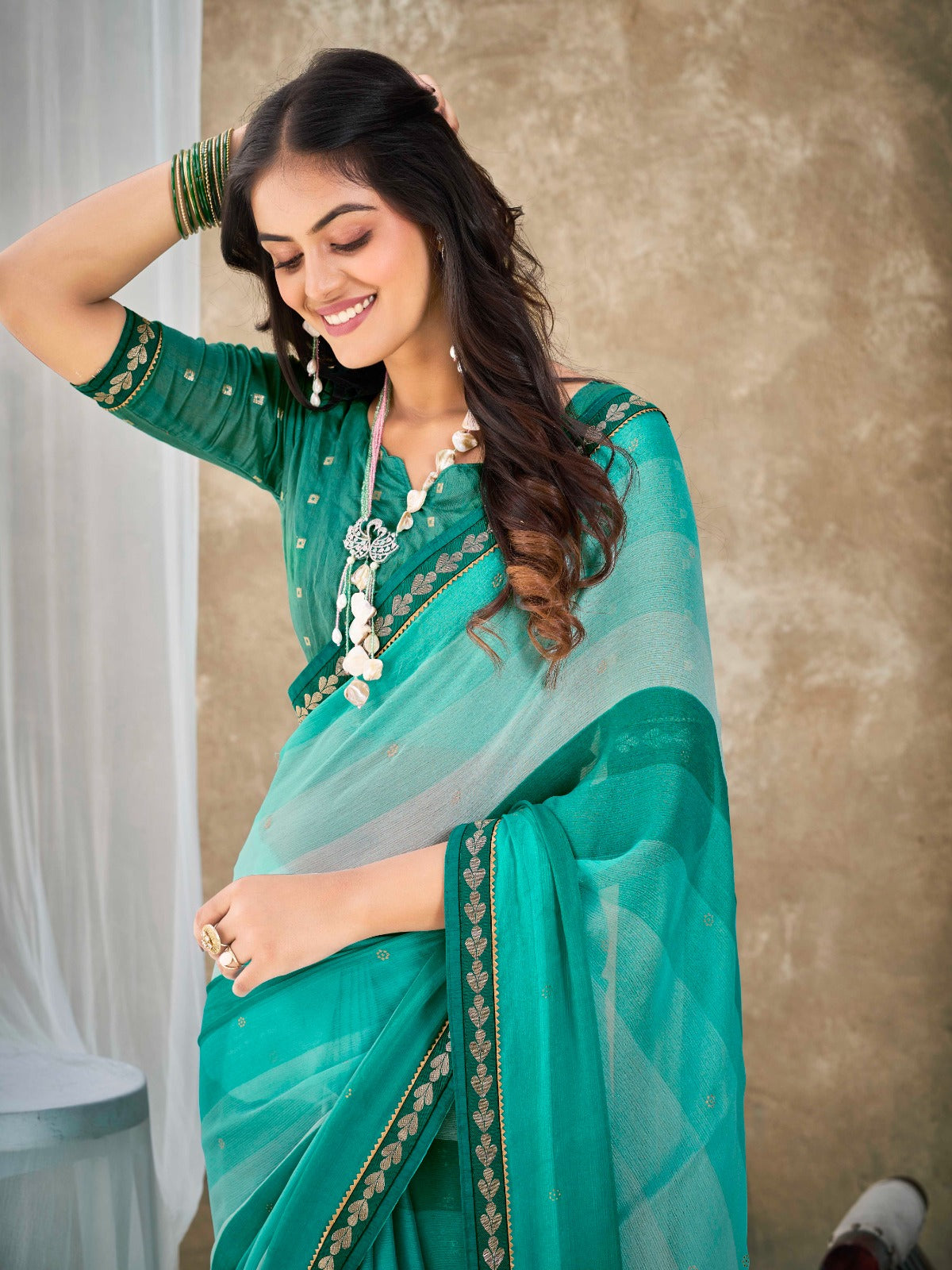 Sky Blue Chiffon Georgette Printed Saree With Blouse