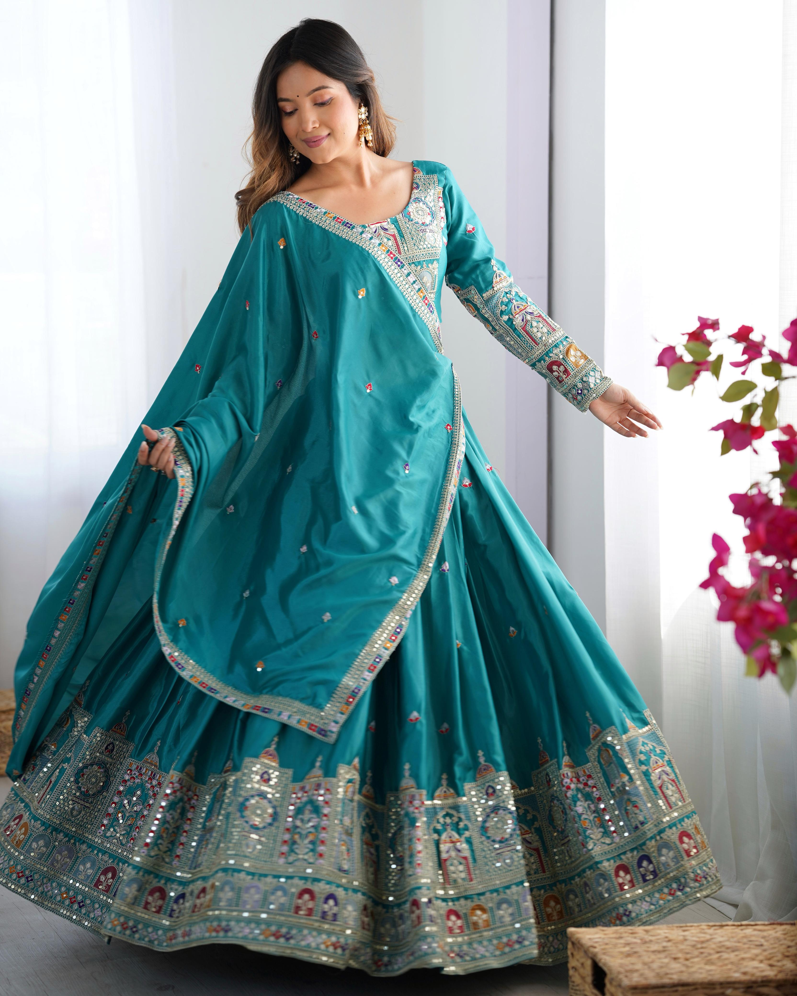 Natural Silk Nevy Blue embroidery Lehenga Choli Set