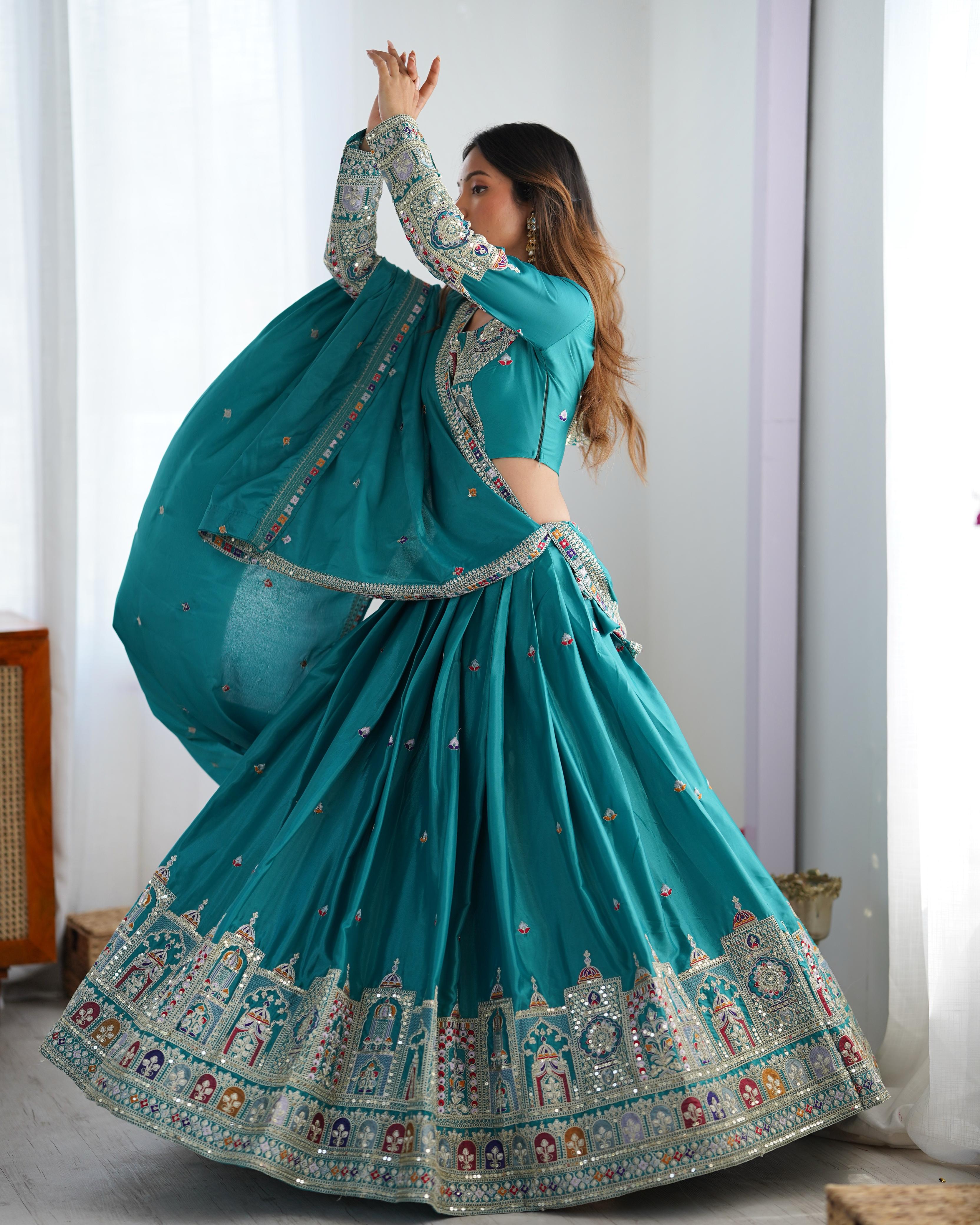 Natural Silk Embroidery Lehenga Choli Set