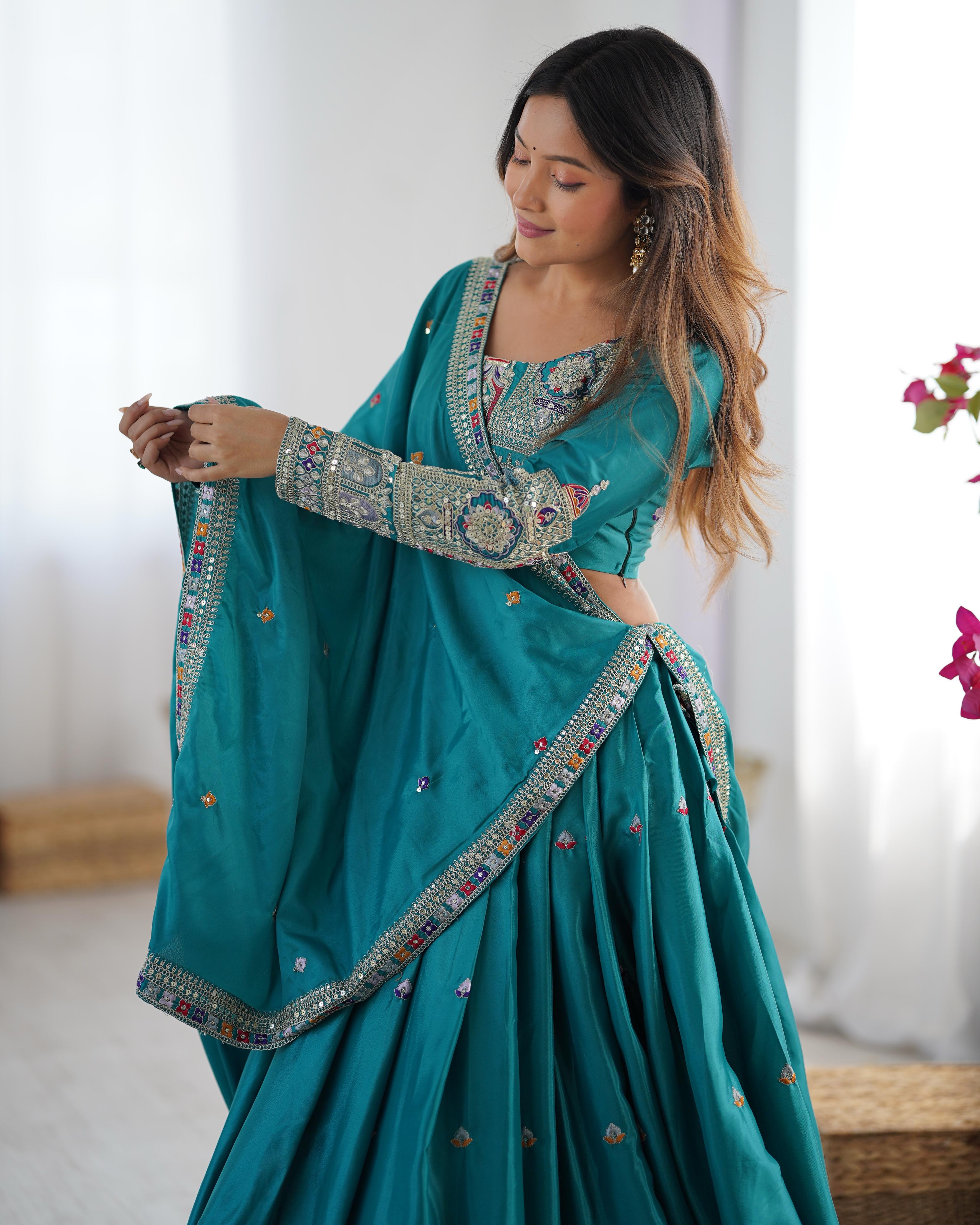 Natural Silk Embroidery Lehenga Choli Set