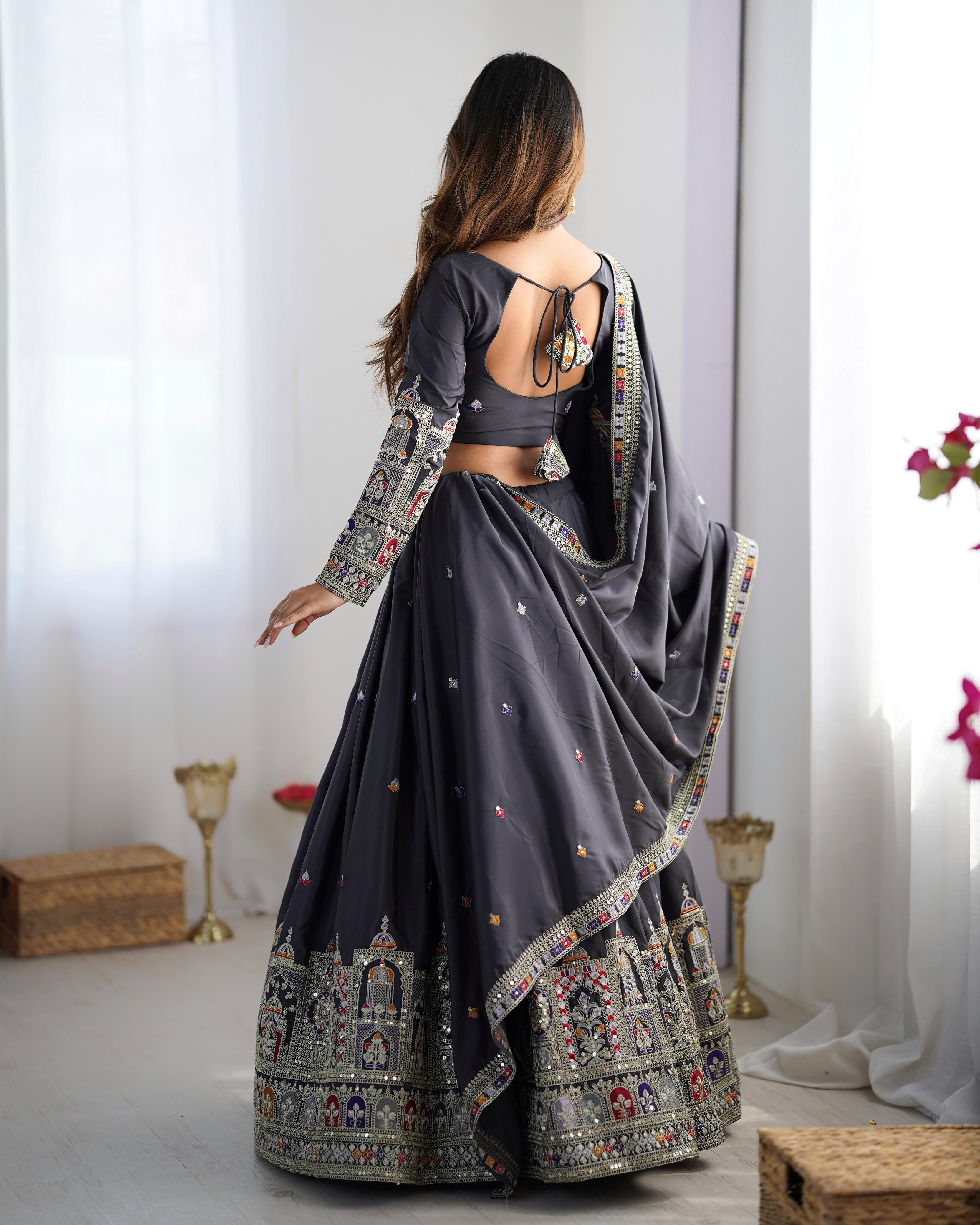 Natural Silk Blue embroidery Lehenga Choli Set