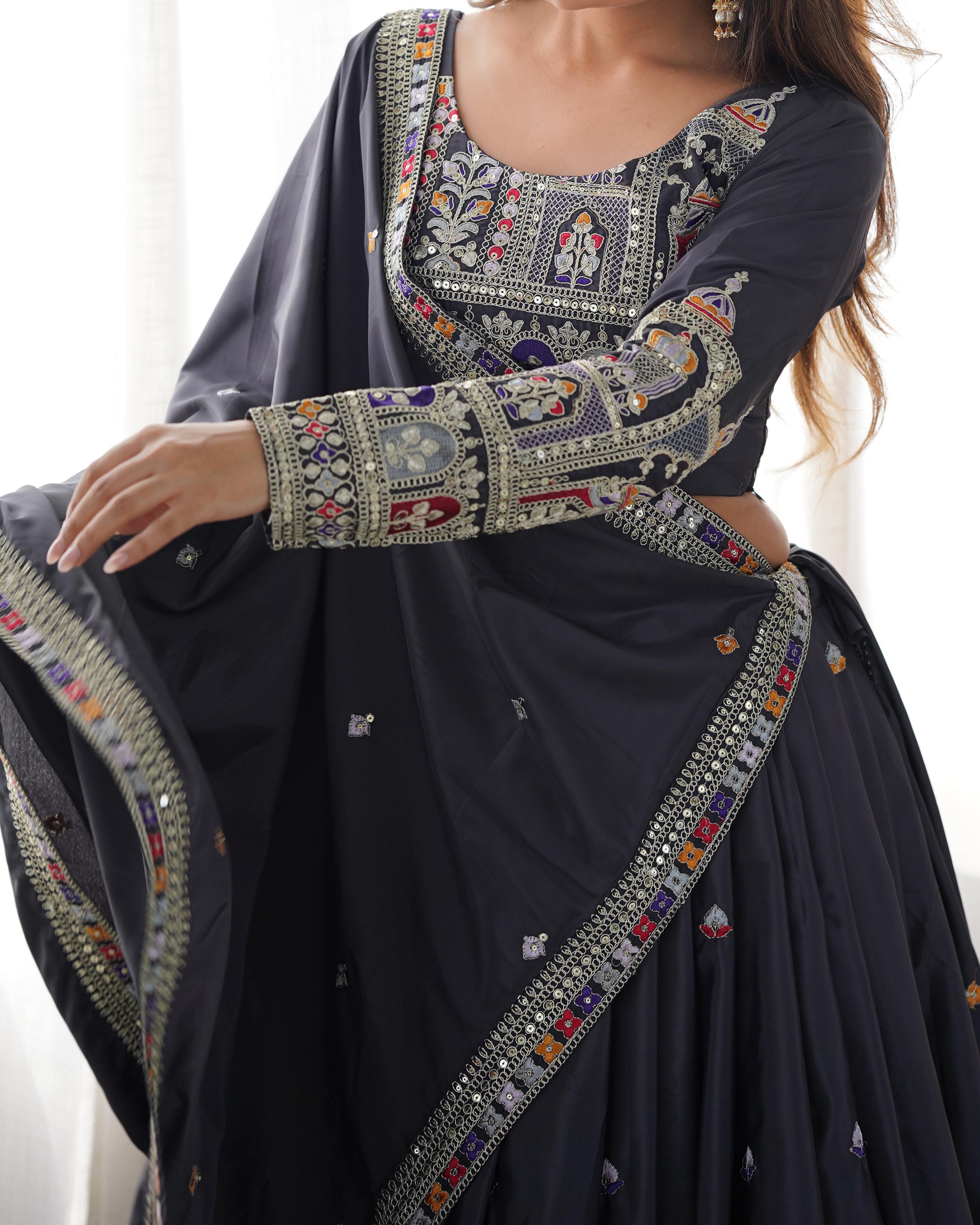 Natural Silk Blue embroidery Lehenga Choli Set