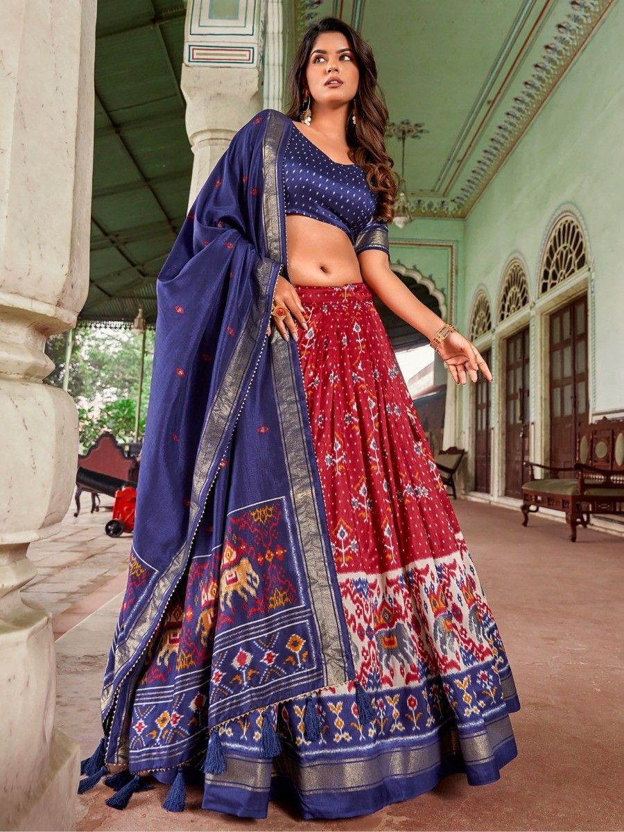 Navratri Wear Red Silk Patola Printed Lehenga Choli