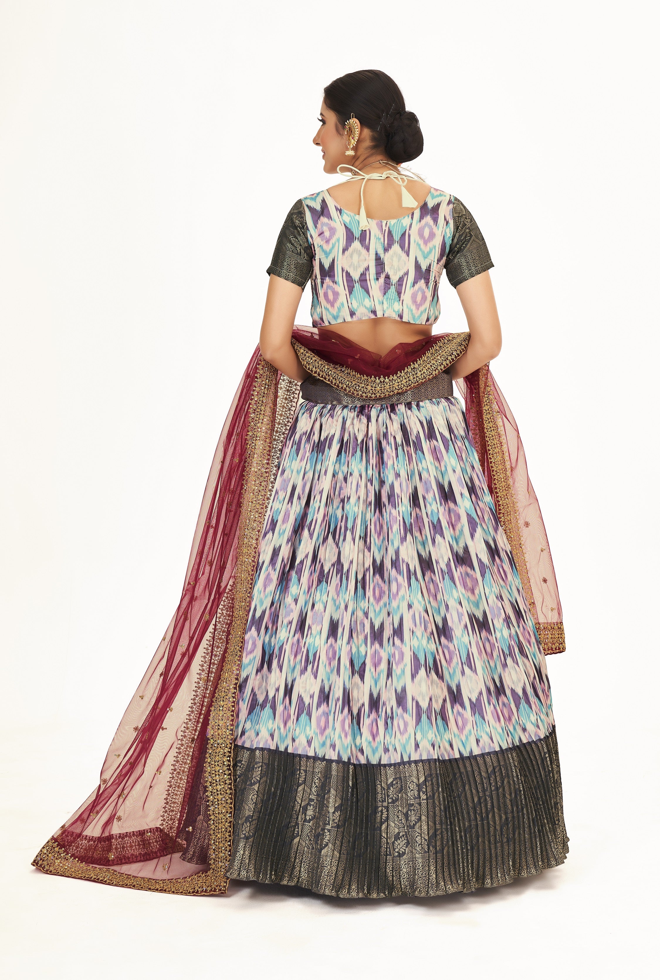 Marvelous Multicolor Digital Print And Weaving Work Banarasi Silk Pattu Half Saree Lehenga Choli