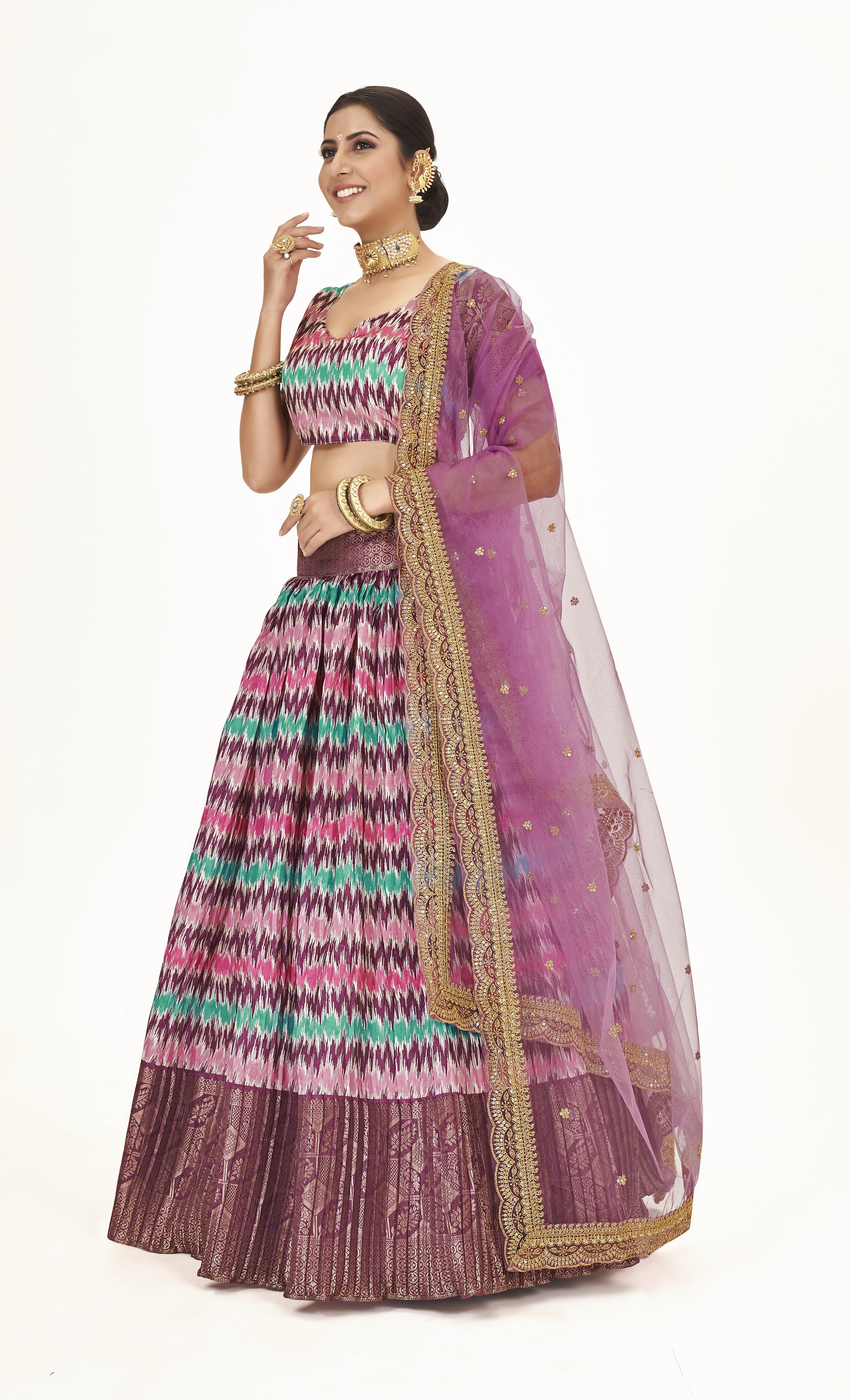 Extraordinary Multicolor Digital Printed Weaving Work Banarasi Silk Half Saree Lehenga Choli