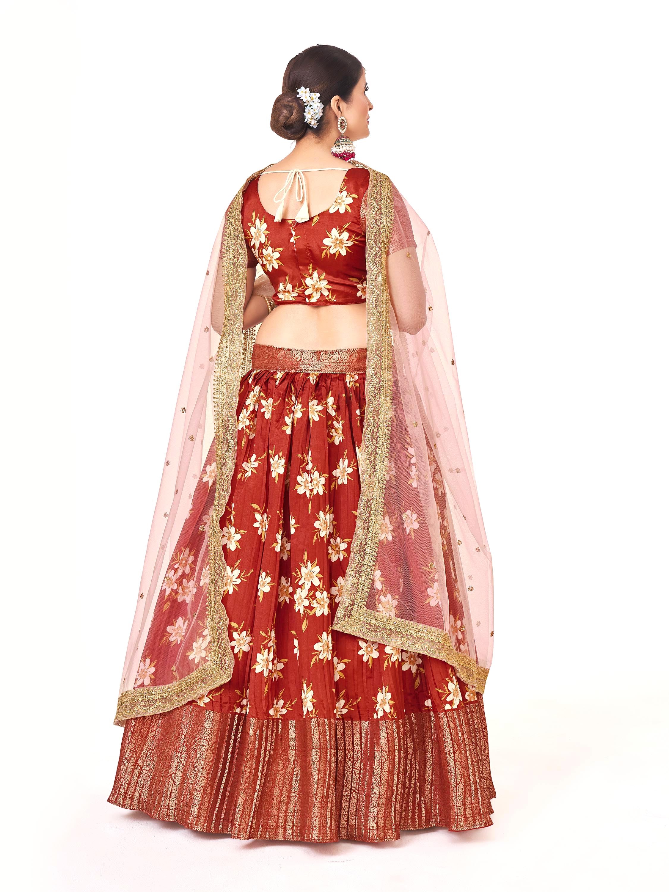 Latest Maroon Red Color Telugu Half Saree Function Stills For Women