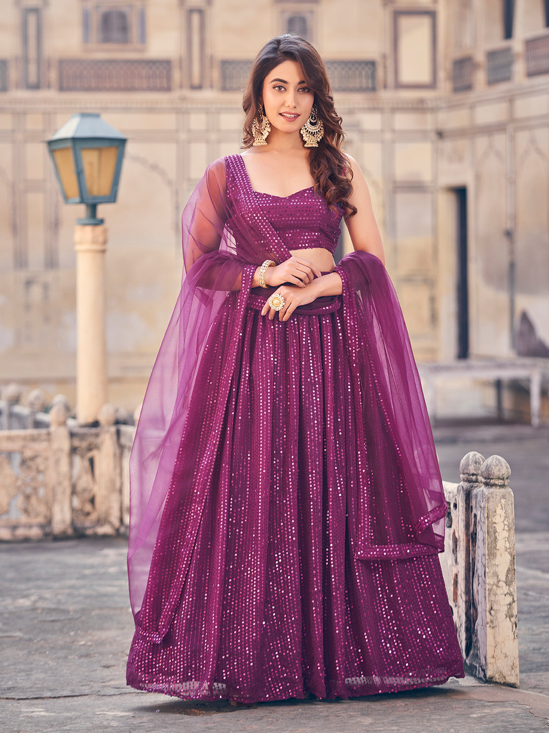 Wine Color Sequence Georgette Party Wear Lehenga Choli
