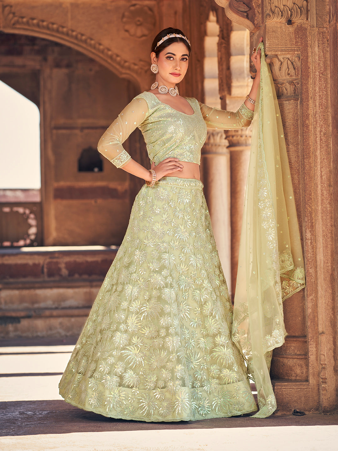 Unimaginable Cream Color Soft Net Embroidered Party Wear Lehenga Choli Set