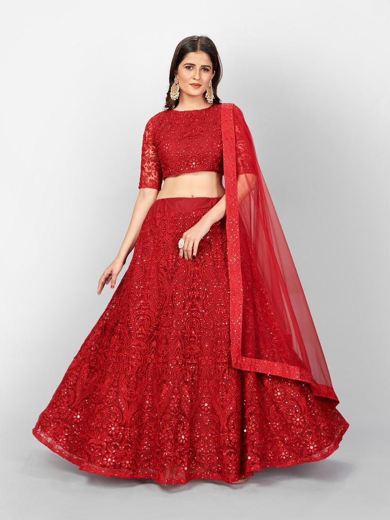 Admiring Maroon Color Designer Soft Net Sequins Work