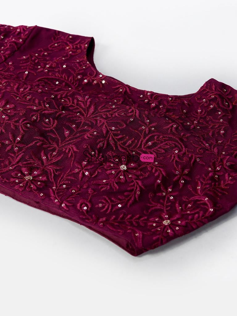Admiring Wine Color Designer Soft Net Sequins Work