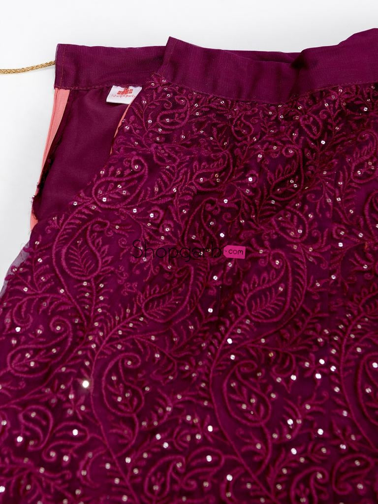 Admiring Wine Color Designer Soft Net Sequins Work