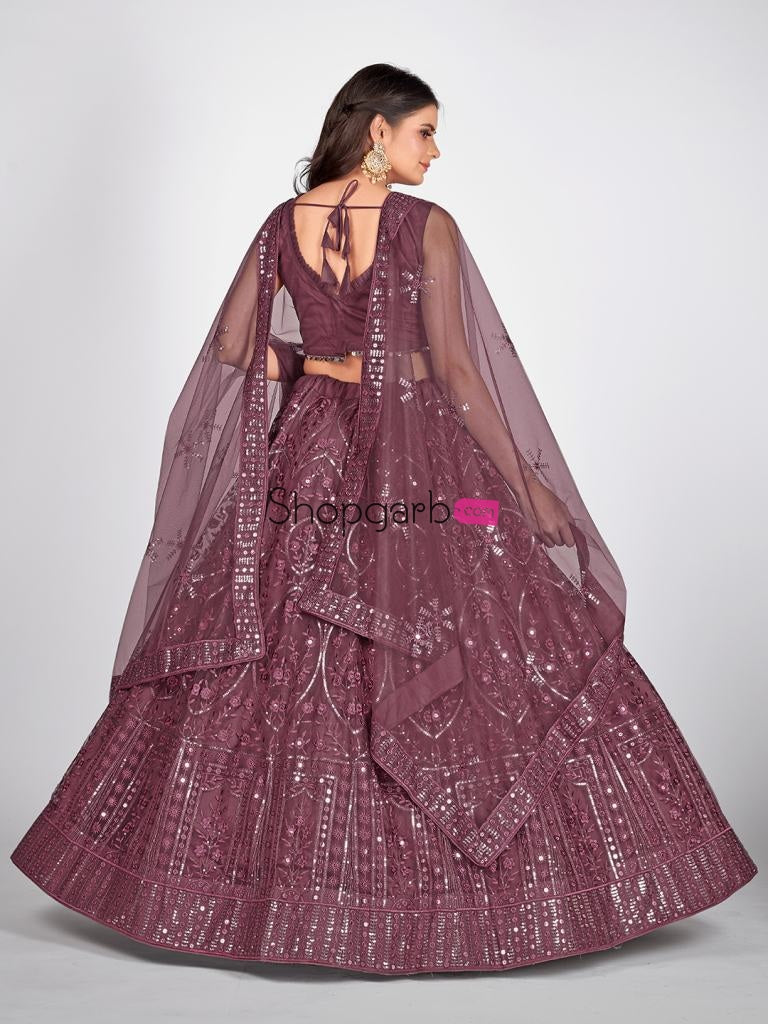Burgundy And Steel Sangeet Special Lehenga Blouse With Dupatta