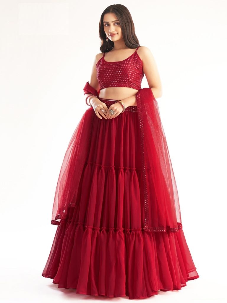 Party Wear Red Lehenga Presenting New Red Color Party Wear Lehenga