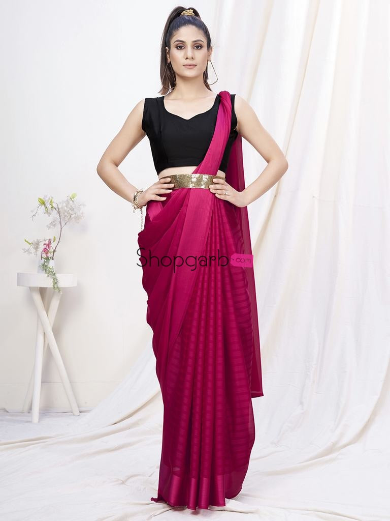 Deep Rani Pink Pre-Stitched Blended Silk Saree