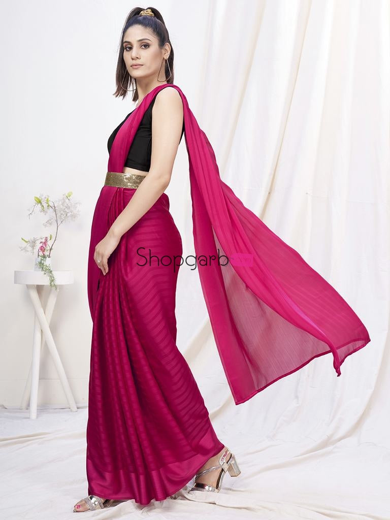 Deep Rani Pink Pre-Stitched Blended Silk Saree