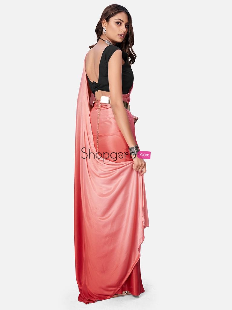 Fancy Red Ready To Wear Lycra Saree With Belt