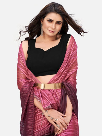 Fantastic Pink And Black Ready To Wear Saree