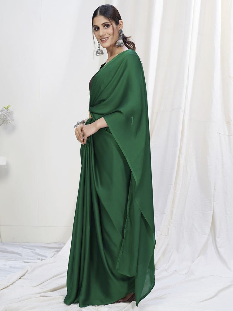Grass Green Ready To Wear One Minute Lycra Saree