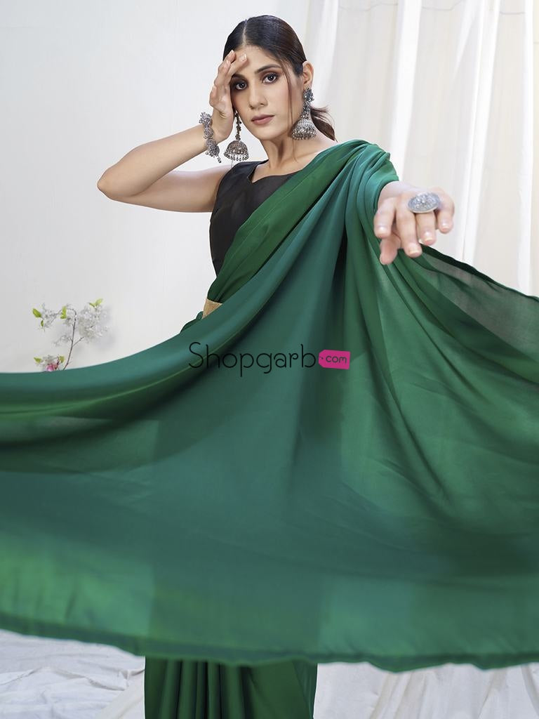 Grass Green Ready To Wear One Minute Lycra Saree