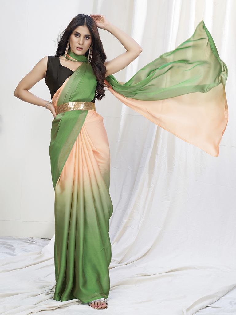 Green-Peach Lycra Based Saree