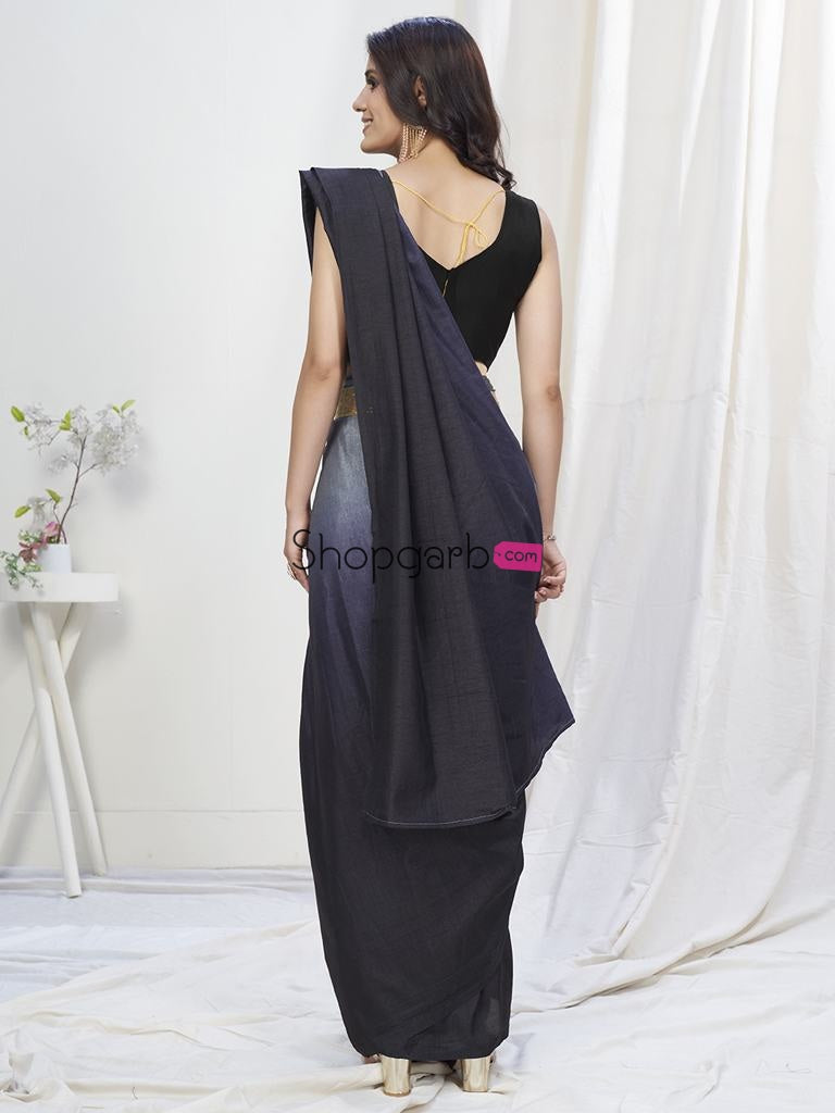Grey-Black Lycra Based Saree