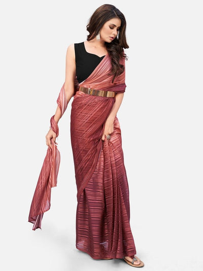 Marvellous Pink Ready To Wear Saree With Belt