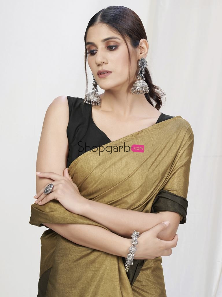 Olive Green-Brown Ready To Wear One Minute Lycra Saree