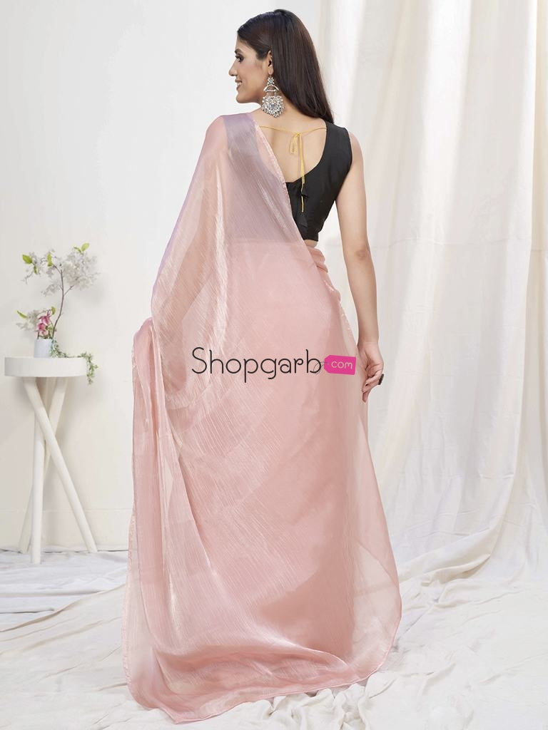 Pastel Pink Pre-Stitched Blended Silk Saree
