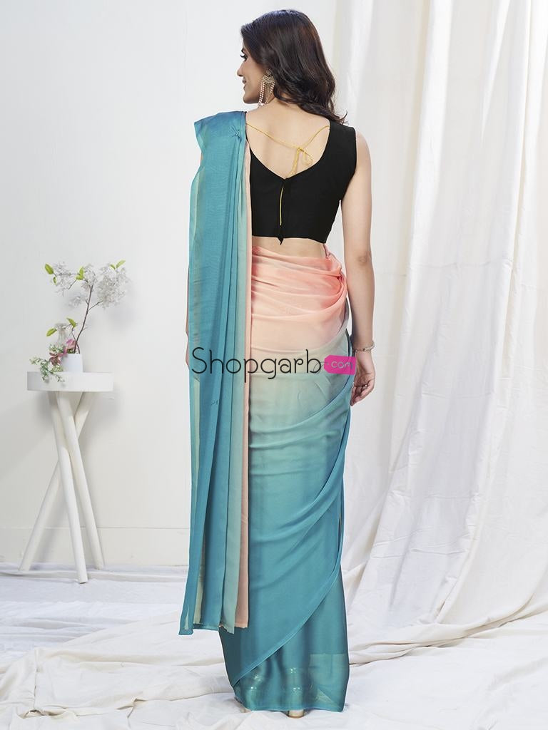Pink-Blue Lycra Based Saree