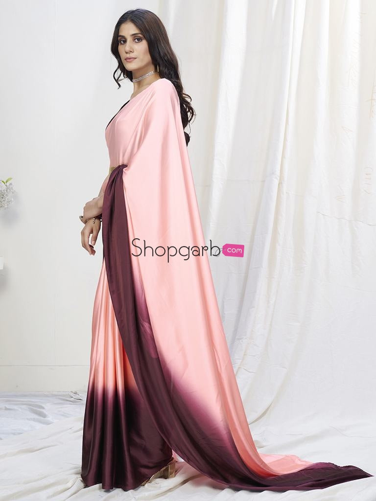 Pink-Wine Lycra Based Saree