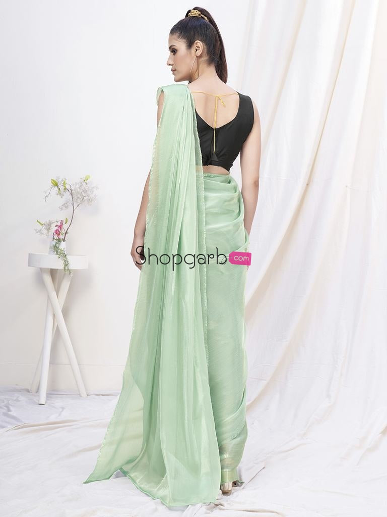 Pistachio Green Pre-Stitched Blended Silk Saree