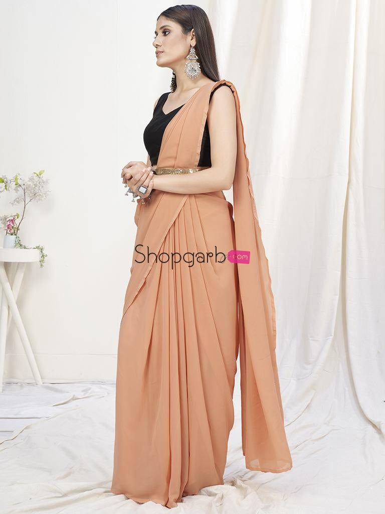 Puce Pink Pre-Stitched Blended Silk Saree