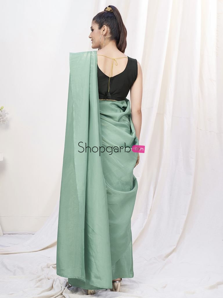 Sea Green Pre-Stitched Blended Silk Saree