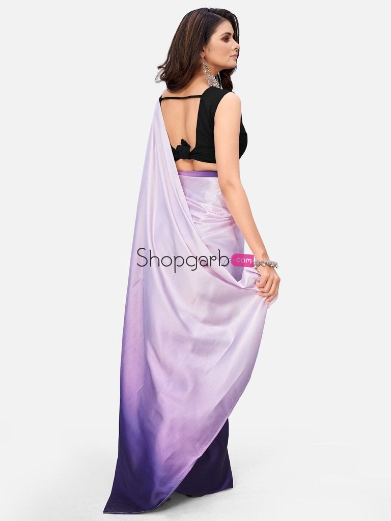 Stunning Purple And White Satin Ready To Wear Saree