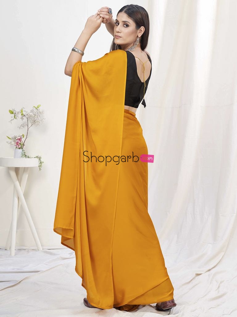 Sunshine Orange Pre-Stitched Blended Silk Saree