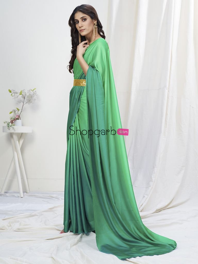 Teal Green Lycra Based Saree