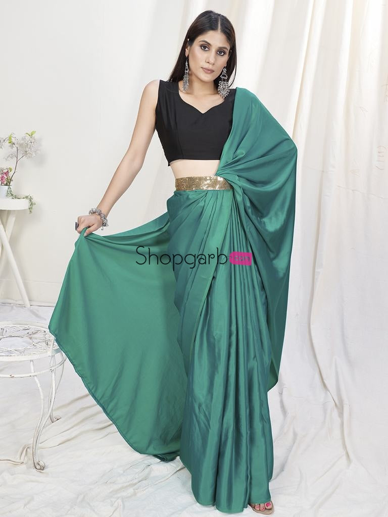 Teal Green Pre-Stitched Blended Silk Saree