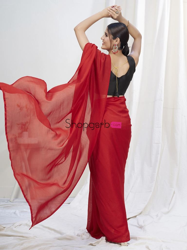 True Red Ready To Wear One Minute Lycra Saree