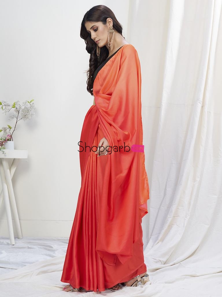 Two-Toned Red Lycra Based Saree With Black Blouse